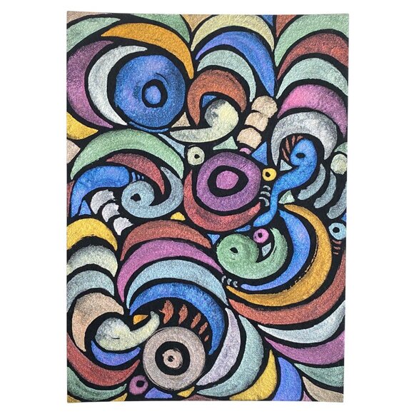 Cosmic Swirl Original Wall Art Watercolor Painting Matted 8x10in Frame Ready - Picture 2 of 5